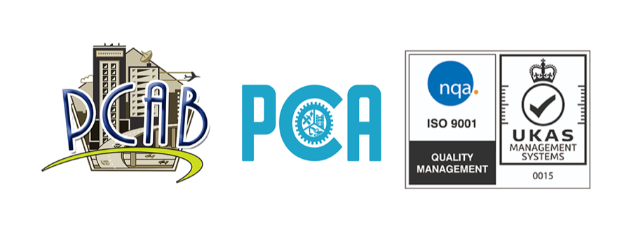 PCAB · PCA · ISO 9001 · UKAS Accreditation Badges