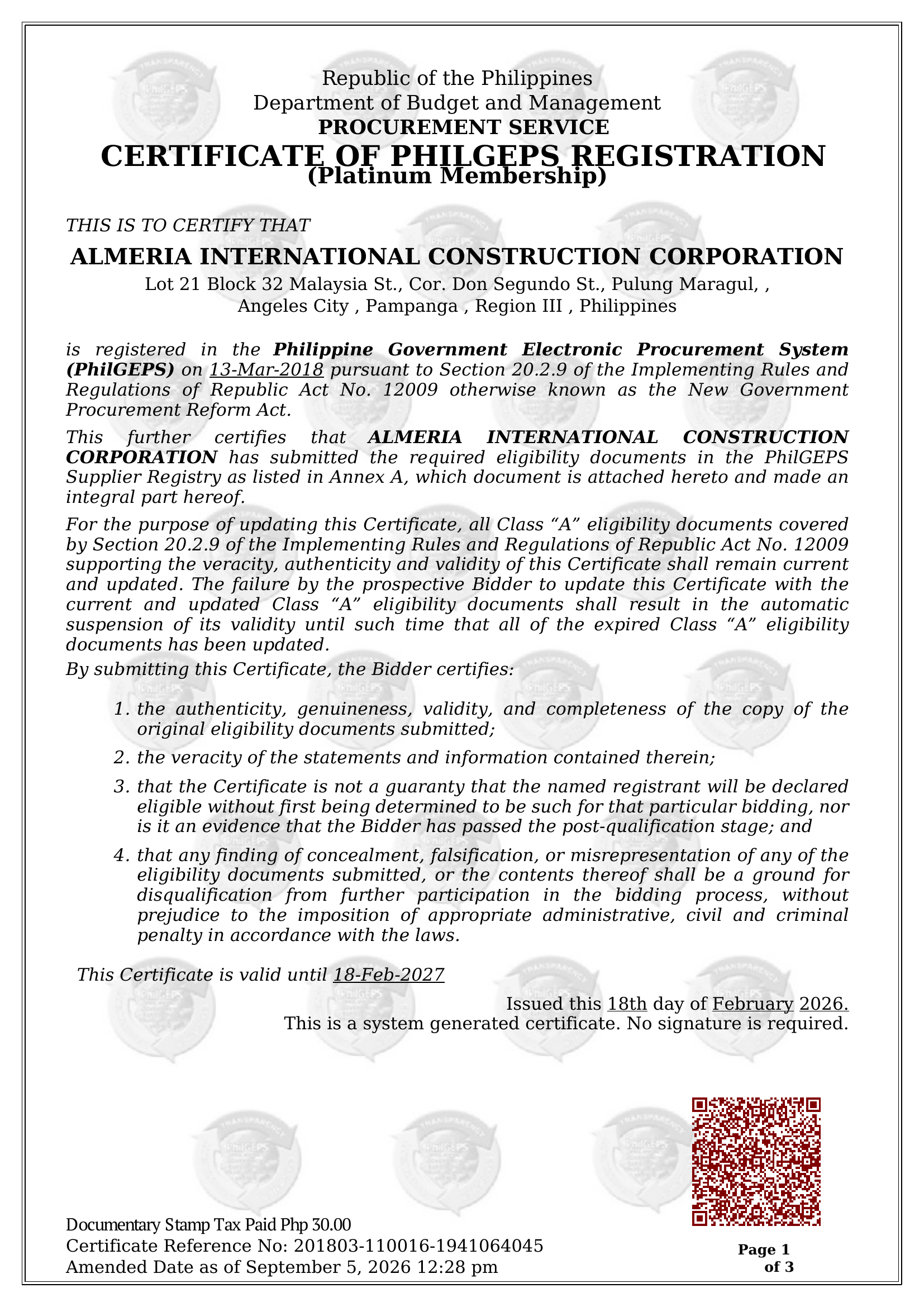 PhilGEPS Platinum Registration Certificate